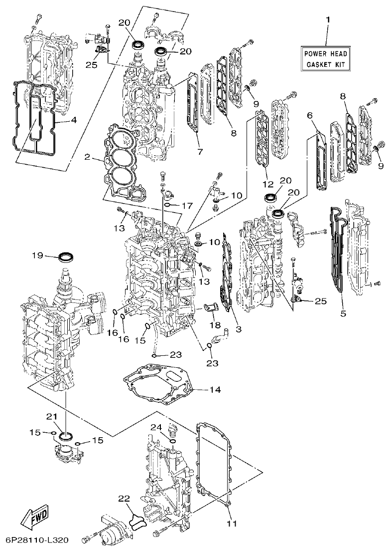Yamaha F200BET, FL200BET REPAIR KIT 1 parts diagram